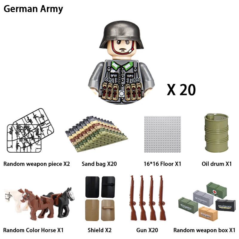 40/set World War II military building blocks National army soldier Character weapon assembly building block Children's toy gifts