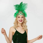 Women Carnival Crystal Crown Feather Headpieces 1920s Flapper Headband Show Girl Feather Headdress Mardi Gras Accessories