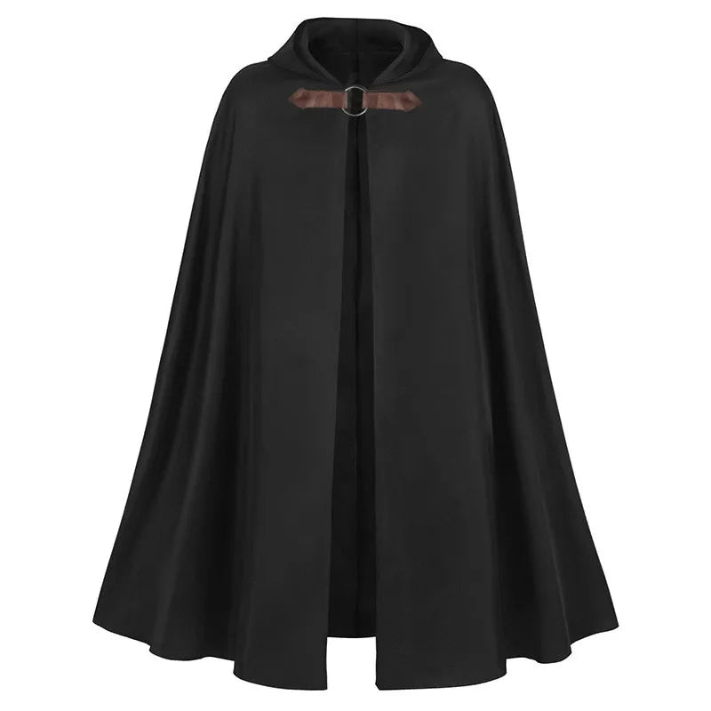 Medieval Black Hooded Cloak Halloween Retro Battle Warrior Cosplay Costume Cape Adults and Kids Dress Up Costume