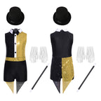 Girls Ringmaster Magician Costume Long Sleeve Leotard Circus Dress Halloween Lion Tamer Theme Carnival Party Fancy Dress Up