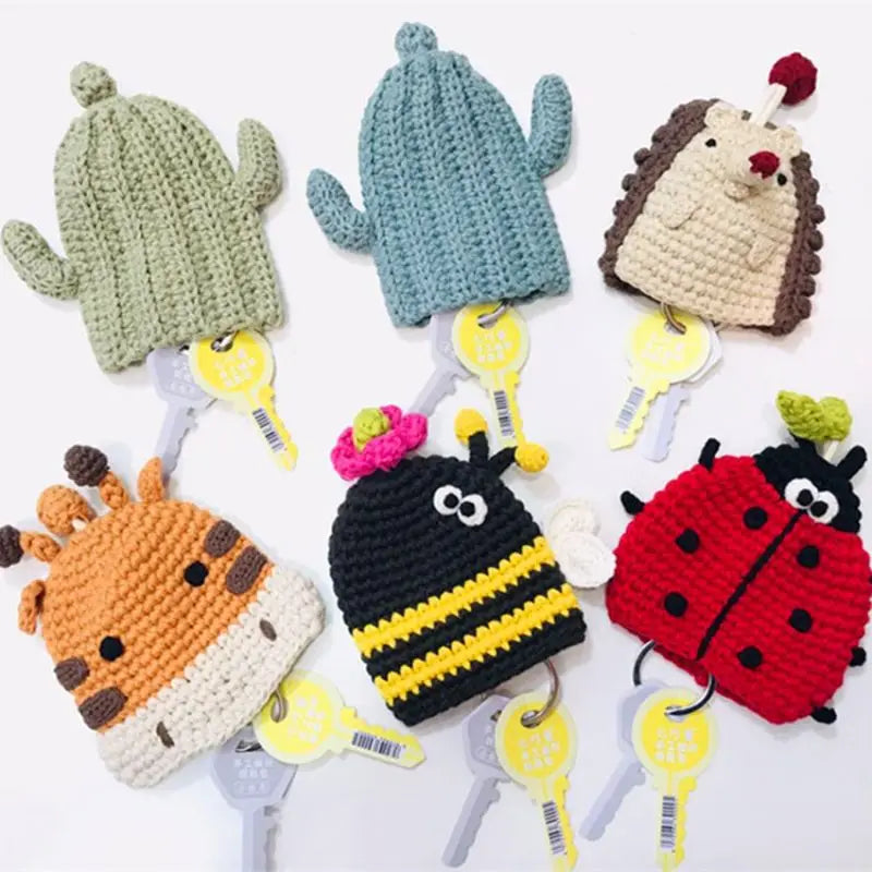 Cute Crochet Cactus Keychain For Keys Storage Bag Keyring Knitting Ladybug Bag Keyrings Wholesale Custom Car Keychain Accessory