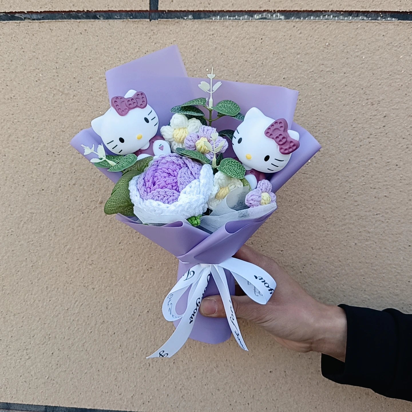 Hello Kitty Plush Bouquet with Rose Kawaii Anime Fluffy Stuffed Plush Doll Christmas Valentine's Day Holiday Birthday Gift