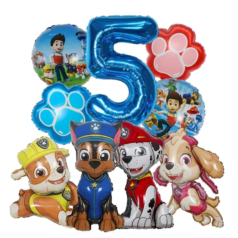 9pcs Cartoon Paw Patrol Dog Chase Balloon Birthday Decoration Number Aluminum Balloons Set Kids Party Supplies Gift Favor Decor