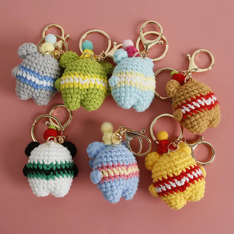 Cute Small Bear Couple Keychains Knitting Cartoon Bear Mini Animal Doll Keyrings Crochet Keychain Wholesale Custom Acceessories