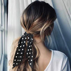 Fashion Flower Print Bow Satin Long Ribbon Ponytail Scarf Tie Scrunchies Women Girls Elastic Bands Hair Accessories