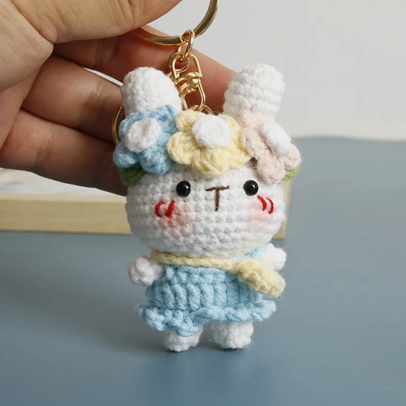 Cute Mushroom Rabbit Crochet Keychains Handmaking Crochet Cartoon Rabbit Doll Keyring For Bag Pendant Knitted Animal Doll Custom
