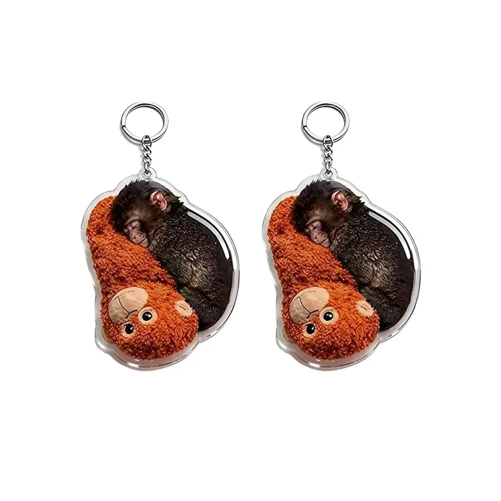 Funny Monkey Design Series Keyring For Backpack Purse Keys Cute Handmade Crochet Punch Monkey Keychain 2D Keyring Llavero 열쇠고리