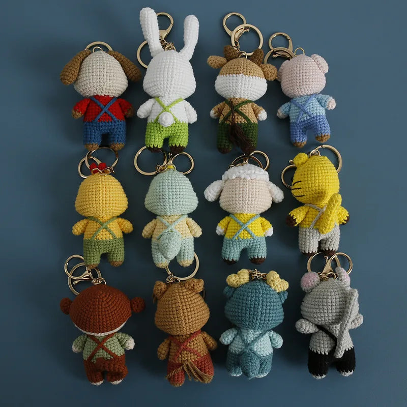 Creative Small Animal Doll Handmake Crochet Keyrings For Bag Pendant Cartoon Puppy Keychain Knitting Animal Doll Keyring Custom