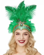 Women Carnival Crystal Crown Feather Headpieces 1920s Flapper Headband Show Girl Feather Headdress Mardi Gras Accessories