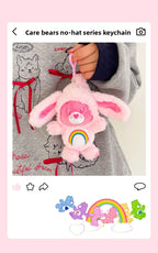 Cute Carebears Plush Keychain Rabbit Hat Key chain Rainbow Bear Doll Schoolbag Doll Birthday Gift Room Decor