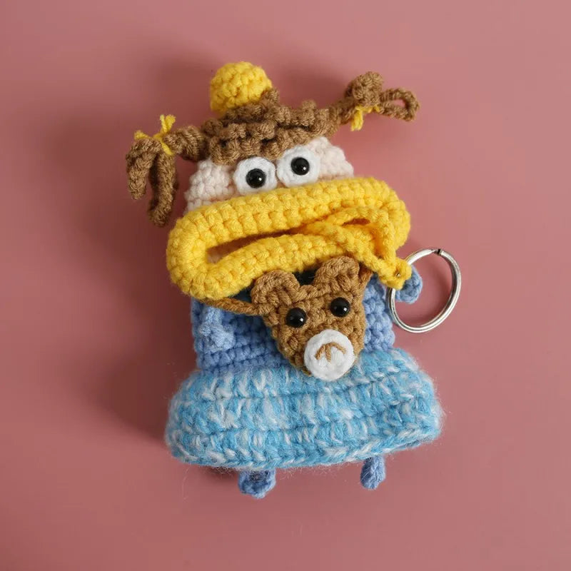 Funny Crochet Keychains Knitting Cute Sausage Mouth Doll Key Holder Knitted Storage Bag Keyrings For Car Keys Wholesale Custom