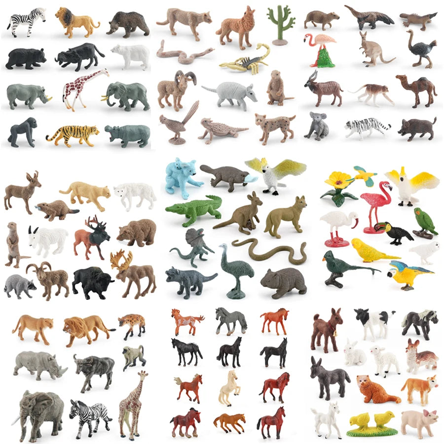 Simulation Mini  Farm Poultry Puppy Crocodile Pegasus Monkey Bird Wildlife Figurine Animal Model Sets Education Kid Toys