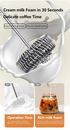 Wireless Milk Frother Electric Type-C Handheld Blender Stainless Steel Mini Coffee Maker Whisk Mixer For Coffee Cappuccino Cream