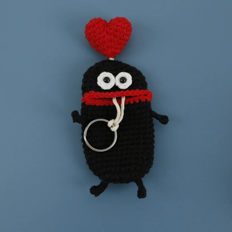 Funny Crochet Keychains Knitting Cute Sausage Mouth Doll Key Holder Knitted Storage Bag Keyrings For Car Keys Wholesale Custom