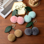 Keychain Key Fob Bag Pendant Fluffy Cherry Keyring Bag Hanging Leaf Artificial Rabbit Fur Ball Key Holder Plush Bag Accessories