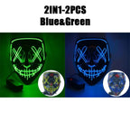 LED Halloween Mask Glow in The Dark Scary Terror Face Cover Bright Scream Light Up Costume for Men Carnival Party
