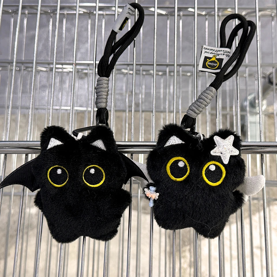 6/1pcs Cute Plush Black Cat Doll Toy Keychain Bag Pendant Charms Kawaii Keyring Accessories For Women Couples Gift