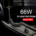 Car USB Type C/Type C to Type C/USB LIGHTNING Fast Charging Spring Telescopic Cable For iPhone 16 15 14 Samsung Xiaomi OnePlus