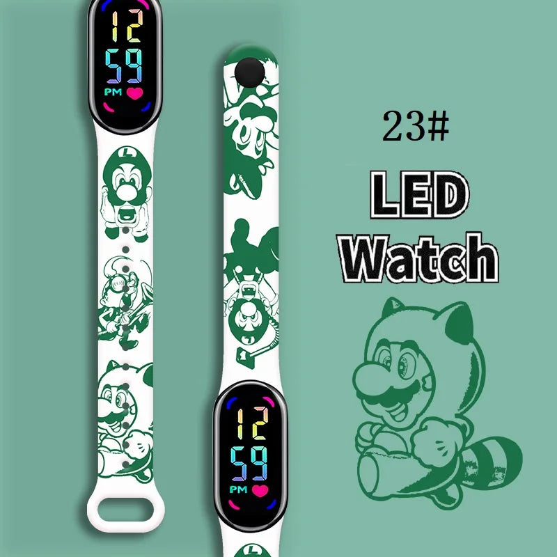 Mario Bros Digital Watch for Kids Waterproof Sport Wristband Luigi Princess Peach Yoshi Bowser Action Figures Children