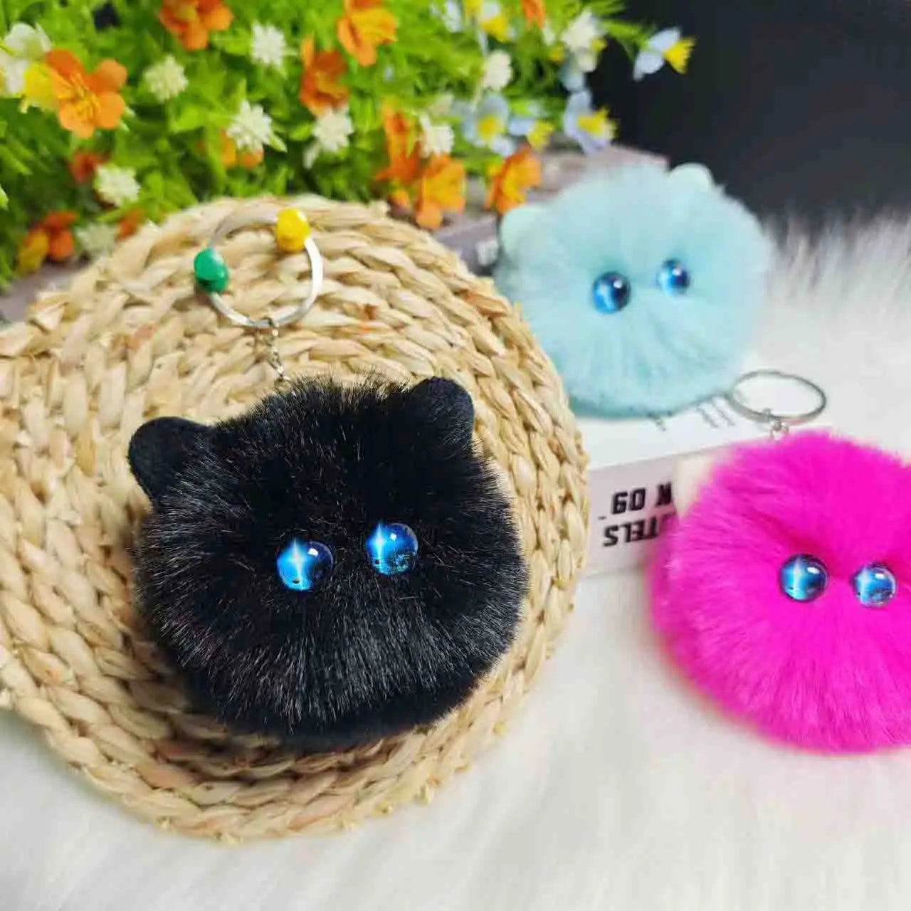 Blush Cat Ball Original Design Cartoon Handmade Plush Pendant Cat Keychain Girly Gift for Girls