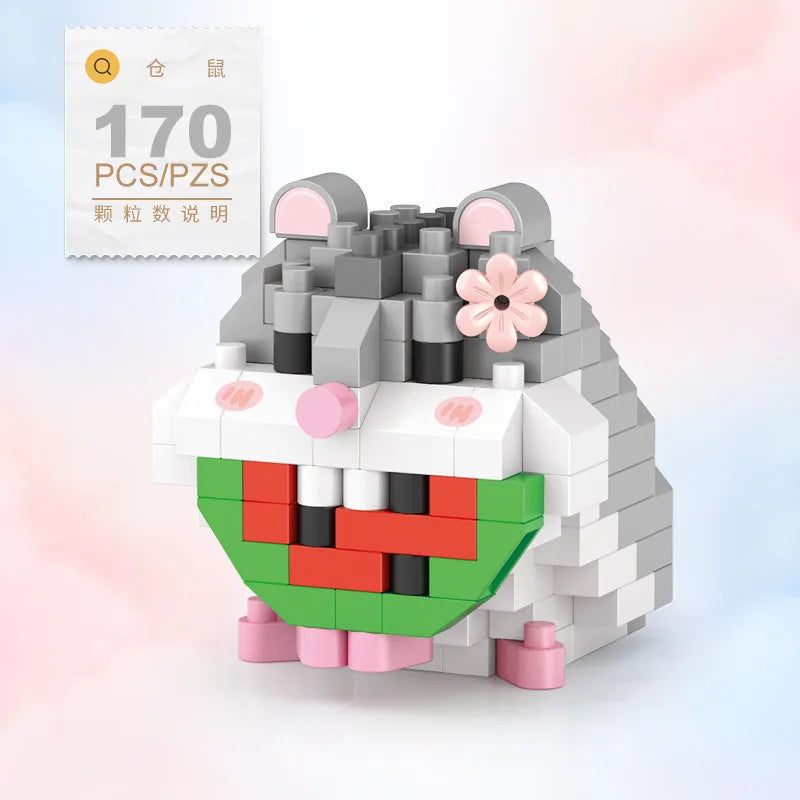 DIY Cute Animals Lion Corgi Dolphin Hamster Rabbit Dog Cats Fish Tanks Building Blocks Kit Girl Bricks Model Toy