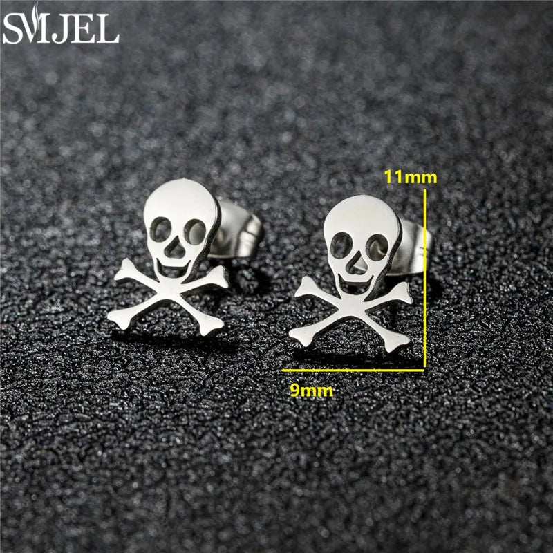 Punk Halloween Earring Black Stainless Steel Ghost Pirate Skull Stud Earrings Women Men Goth Pumpkin Spider Bat Ear Jewelry Gift