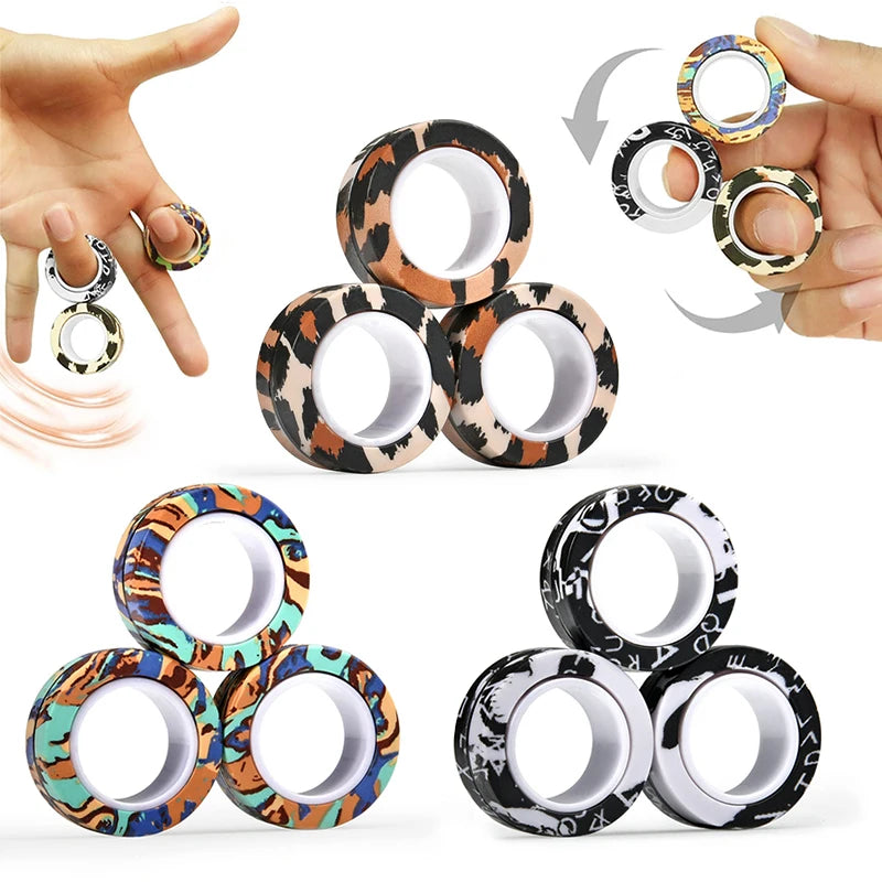 3pcs Finger Magnetic Rings Colorful Fidget Toy Set Adult Magnets Spinner Rings for Relieve Stress Anxiety Relief Therapy
