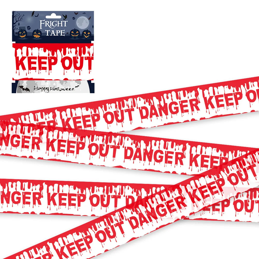 Halloween Warning Tape Signs Halloween Props Window Prop Party Danger Warning line 580x8.5cm Halloween Decoration Witch Balloons