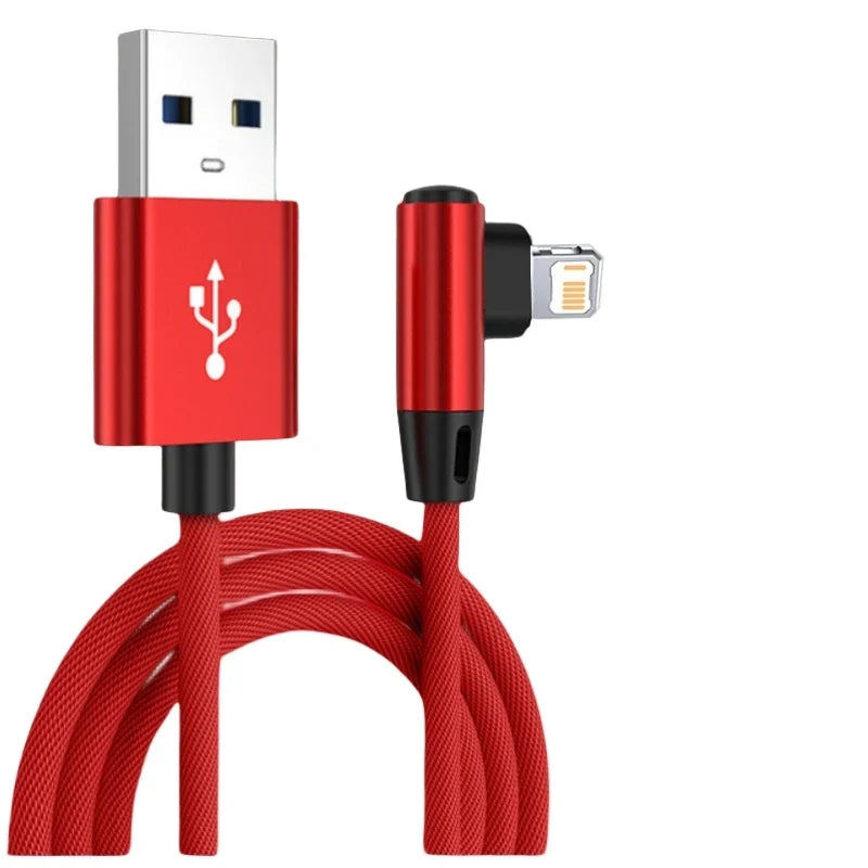 90 Degree USB Cable For iPhone 14 13 12 11 Pro Max X XR 6s 7 8 Plus 2m 3m Lead Mobile Phone Fast Charging Cord Data Charger Wire
