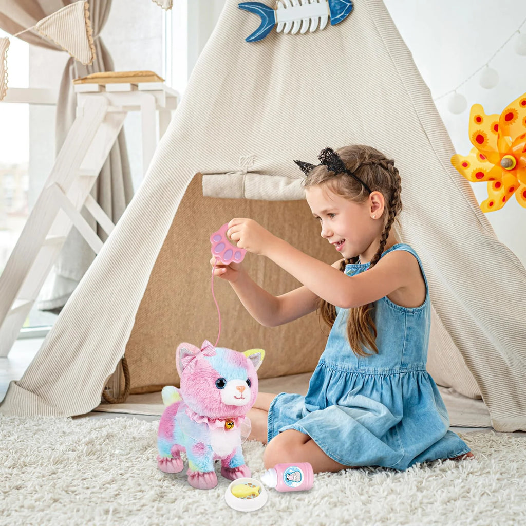 Interactive Walking Toy Cat for Kids Touch & Voice Controlled with Remote Leash And Waggling Tail Ideal Birthday Or Gift