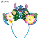 HEROCROSS Cute Stitch Headbands For Girls Sequins Bow Hairband Women Angel Headwear Kids Ears Hair Accessories Carnival Gift
