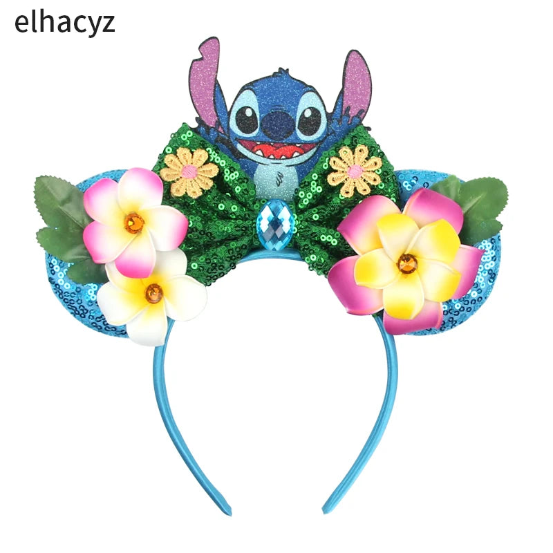 HEROCROSS Cute Stitch Headbands For Girls Sequins Bow Hairband Women Angel Headwear Kids Ears Hair Accessories Carnival Gift