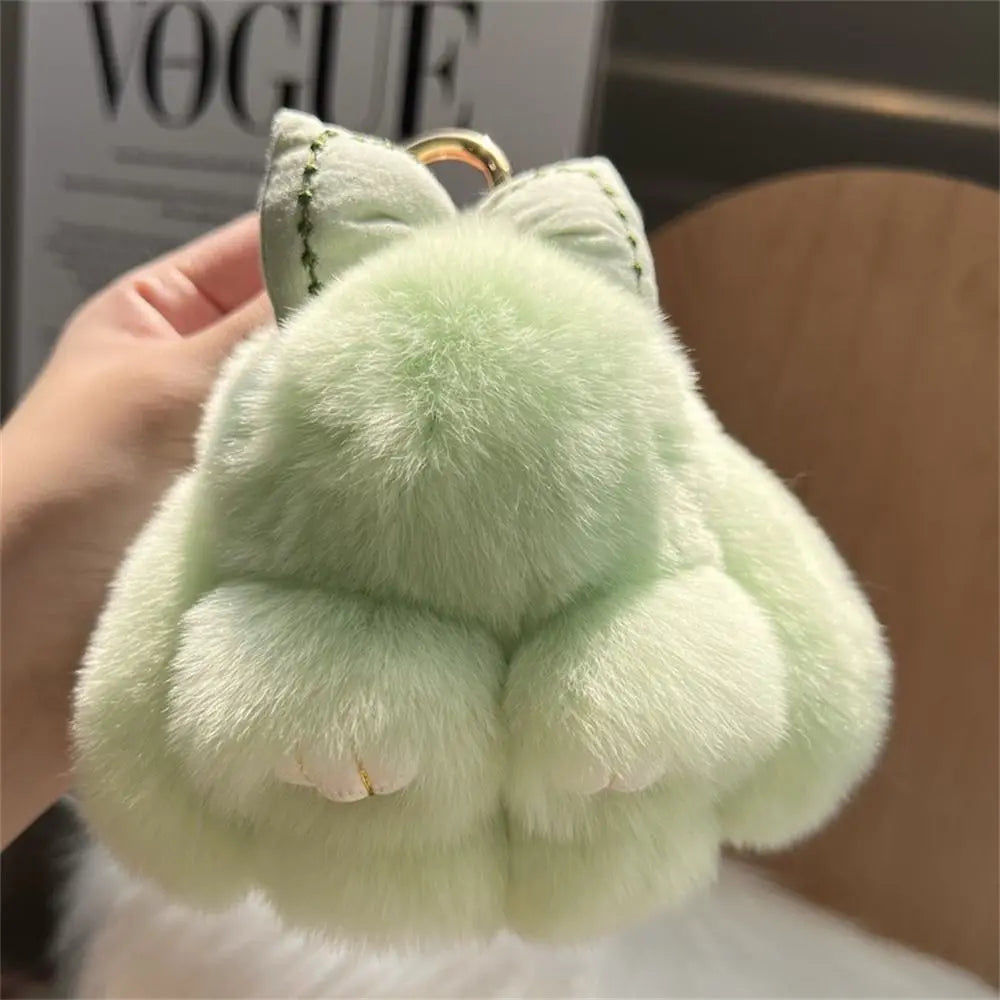 Plush Key Chains Bag Hanging Pendant Car Key Ring Mini Rabbit Hair Bow Bag Strap Cute Bunny Couple Keychain