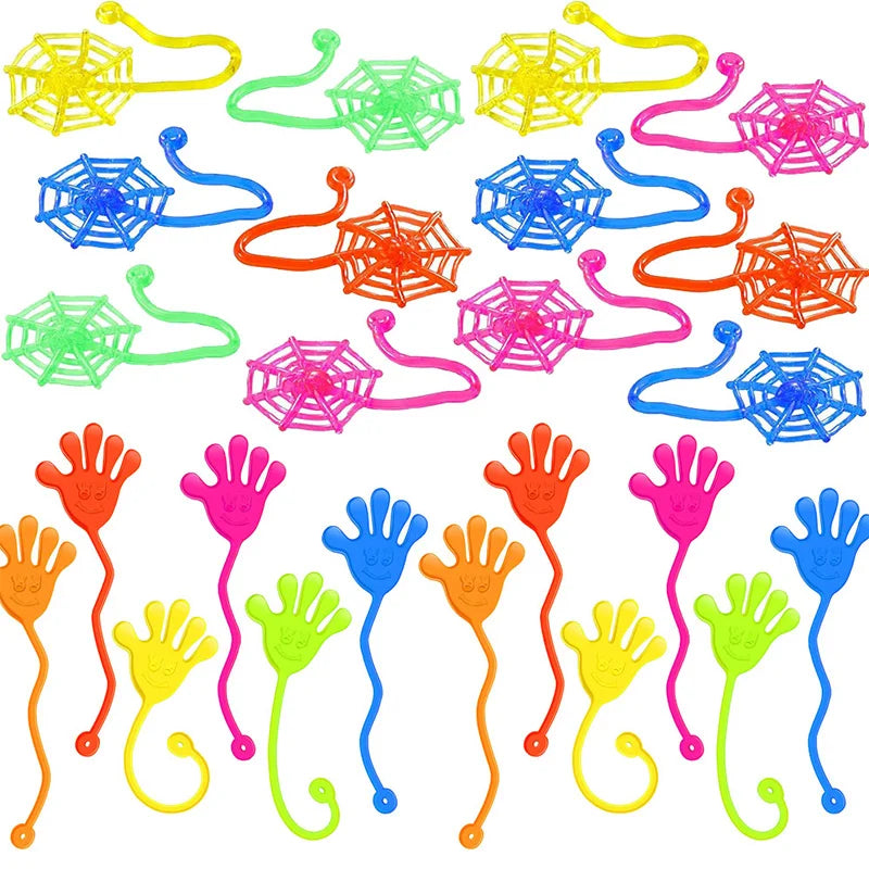 10-30pcs Sticky Hands & Spider Web Toy Stretchy Stress Relief Fidget Toys for Kids Birthday Favor Halloween Gift Supplies