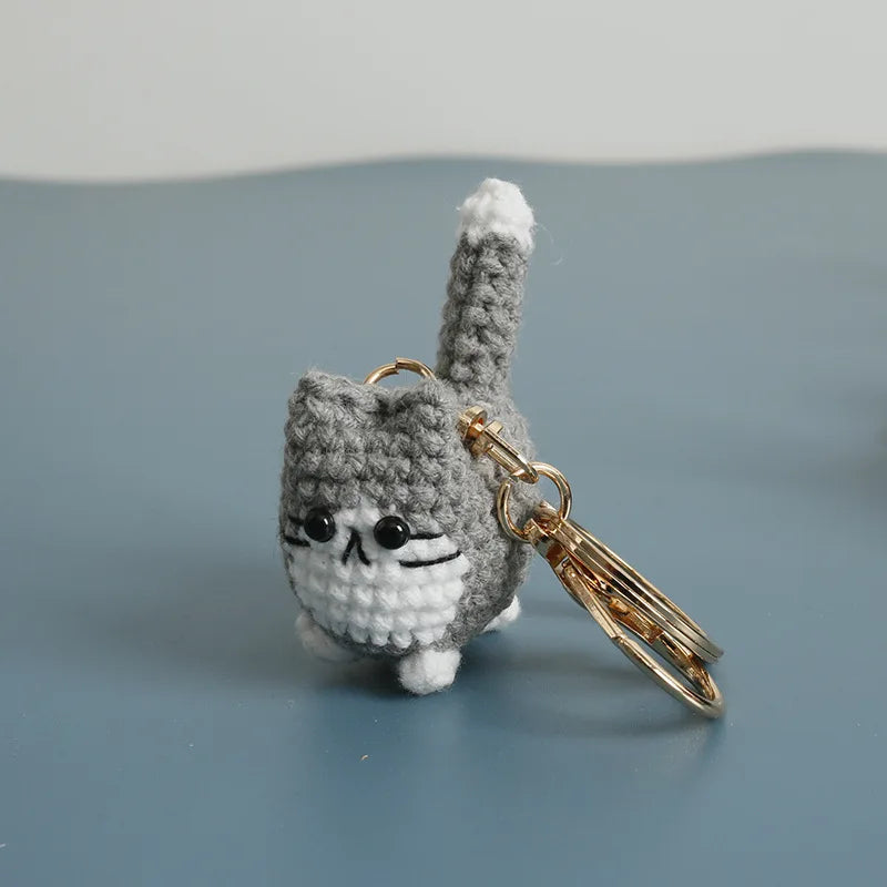 Small Cat Crochet Keychain Handmaking Crochet Cute Kitten Keyrings For Bag Pendant Knitting Animal Doll Keychain For Gift Custom