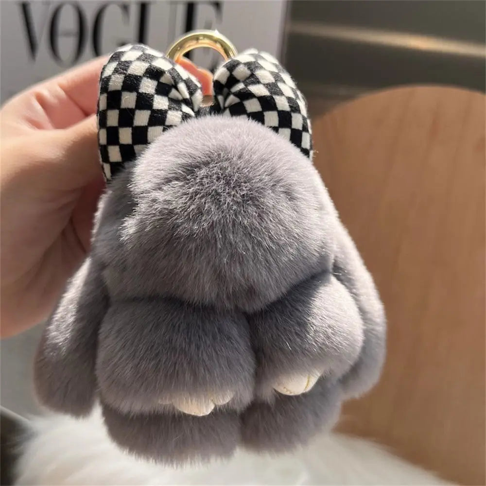 Plush Key Chains Bag Hanging Pendant Car Key Ring Mini Rabbit Hair Bow Bag Strap Cute Bunny Couple Keychain