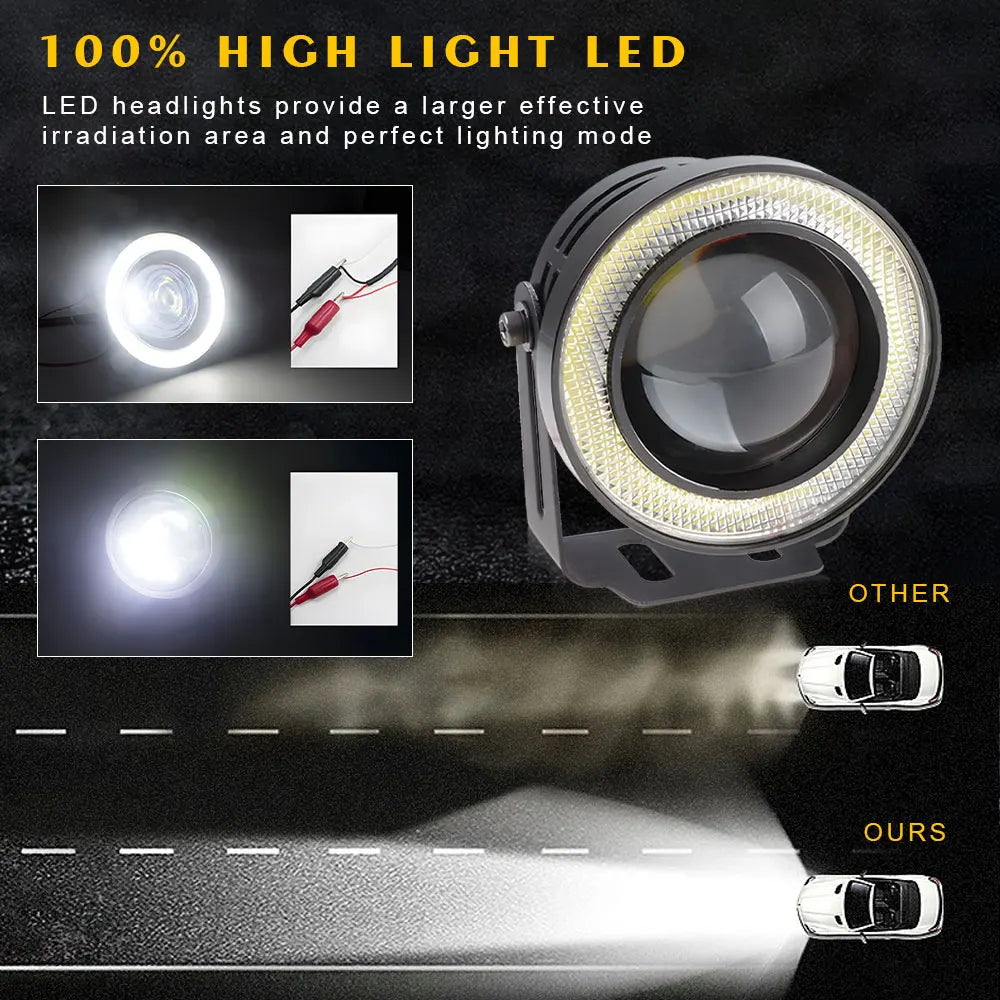 Car COB Auto DRL Led 12V HeadLamps Angel Eyes Fog Lamp Waterproof Headlights Daytime Running DayLight Turn Signal Trunk Led