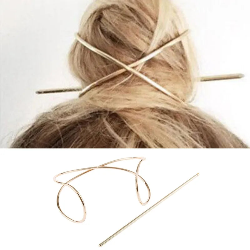 Fashion Hair Stick Boho Irregular Hair Accessories Gold Color Shaped Bun Holder Cage Hair Pins for Women Hairwear Jewelry H040