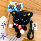 Cute Mini Black Cat Pendant Keychain Cartoon Plush Kitten Doll Charms With Beaded Chain Cuddly Black Kitten For Boys Girls Gifts