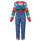 Adult Chucky Cosplay Costume with Striped Shirt and Jumpsuit for Chucky Overalls Halloween Costumes