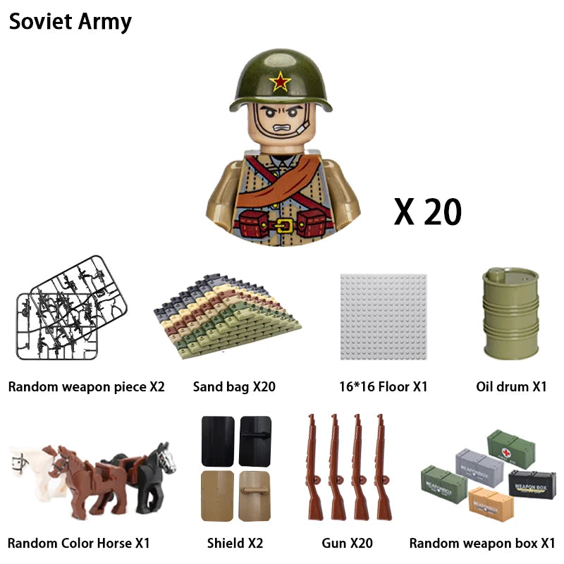 40/set World War II military building blocks National army soldier Character weapon assembly building block Children's toy gifts