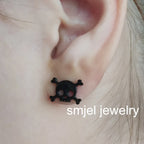 Punk Halloween Earring Black Stainless Steel Ghost Pirate Skull Stud Earrings Women Men Goth Pumpkin Spider Bat Ear Jewelry Gift