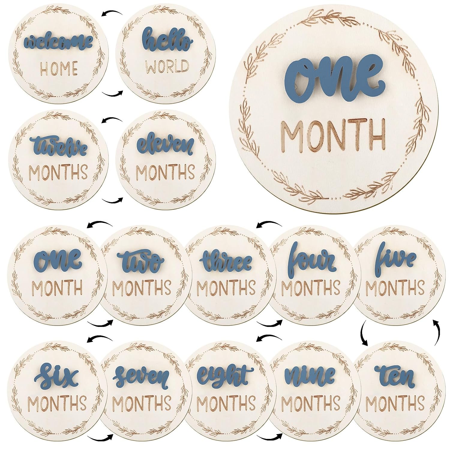 7 Pack Baby Monthly Milestone Signs, Double Sided Baby Milestone Signs Wooden Baby Announcement Sign for 1-12 Months Baby Milestone Pictures