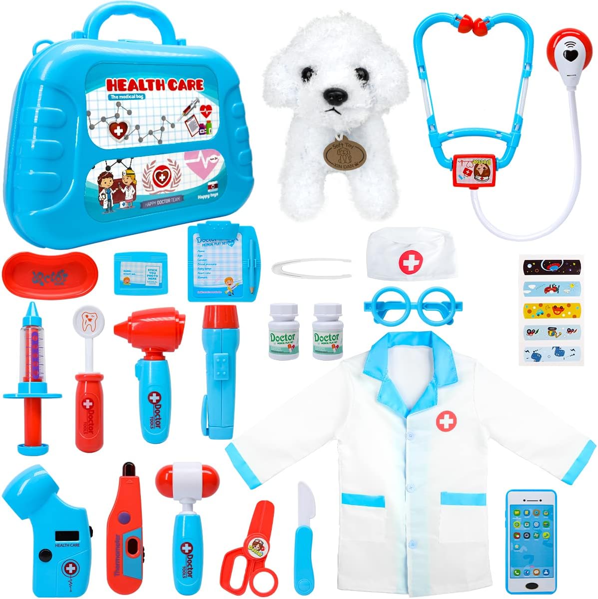 Meland Doctor Kit with Puppy for Kids, Pretend Play Toy Gift for Ages 3–6 | A gift for toddler girls birthday Christmas, Encourages caring role play, builds confidence, stays neatly organized