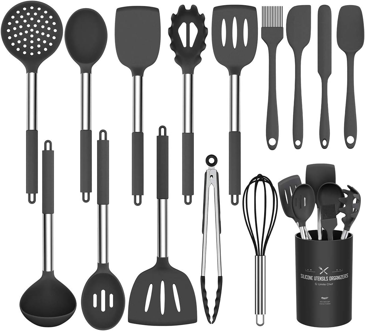 Stainless Steel Kitchen Cooking Utensil Set, Umite Chef 15 pcs Cooking Utensils - Nonstick Kitchen Utensils Cookware Set Spatula Set -Kitchen Gadgets Utensils Set, Kitchen Tools Gift