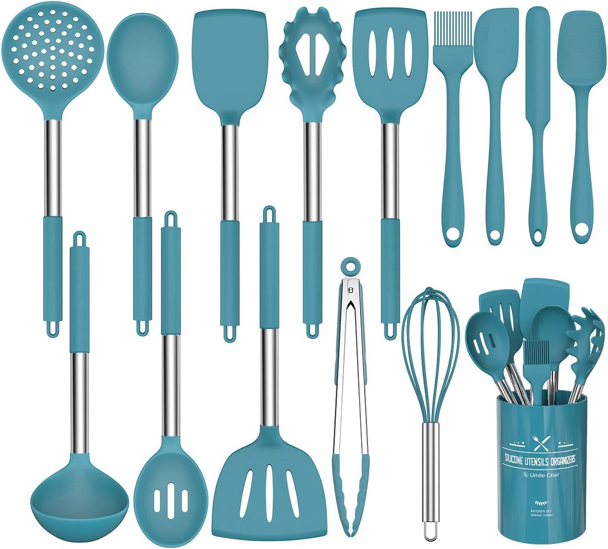 Stainless Steel Kitchen Cooking Utensil Set, Umite Chef 15 pcs Cooking Utensils - Nonstick Kitchen Utensils Cookware Set Spatula Set -Kitchen Gadgets Utensils Set, Kitchen Tools Gift
