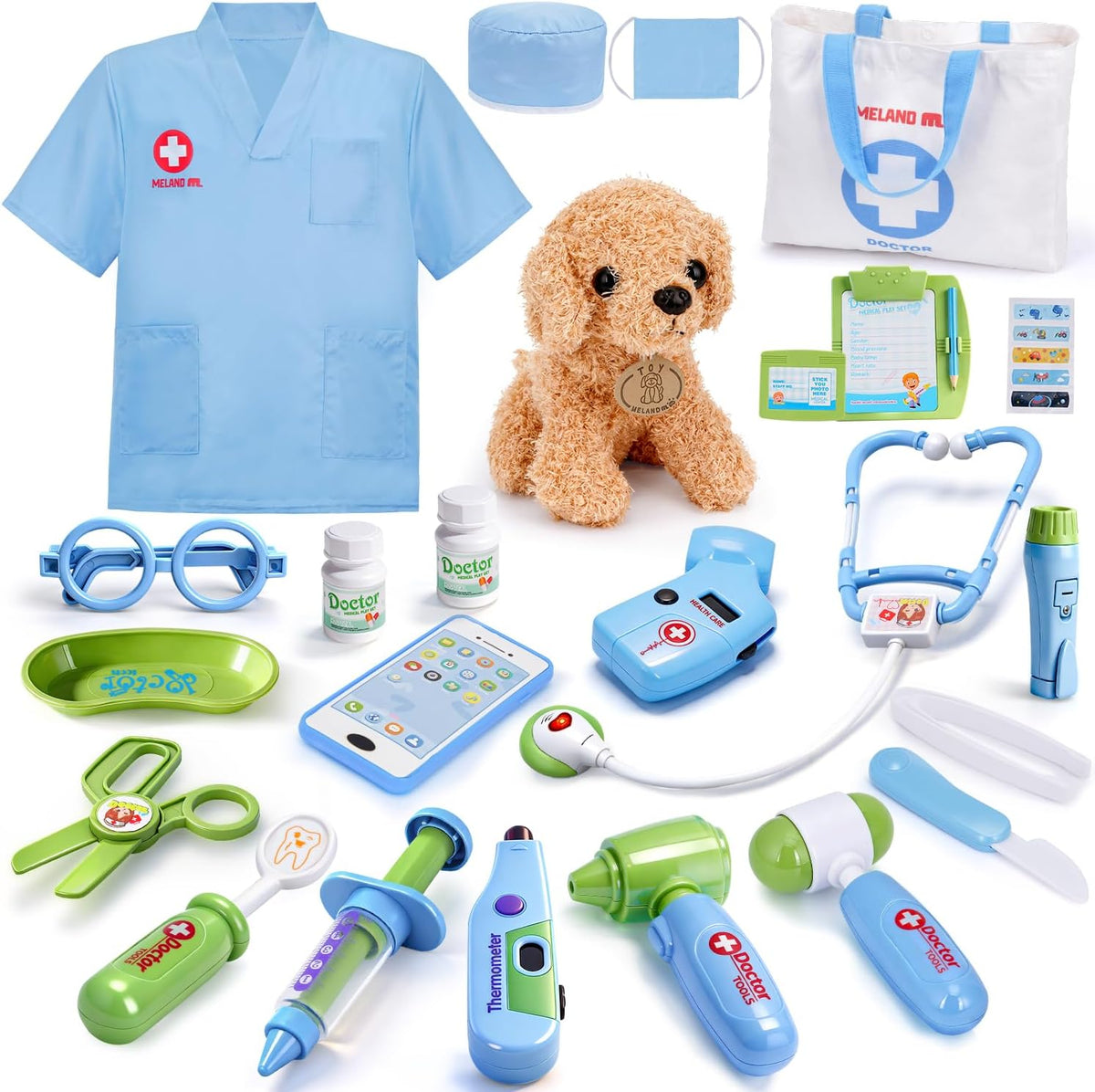 Meland Doctor Kit with Puppy for Kids, Pretend Play Toy Gift for Ages 3–6 | A gift for toddler girls birthday Christmas, Encourages caring role play, builds confidence, stays neatly organized