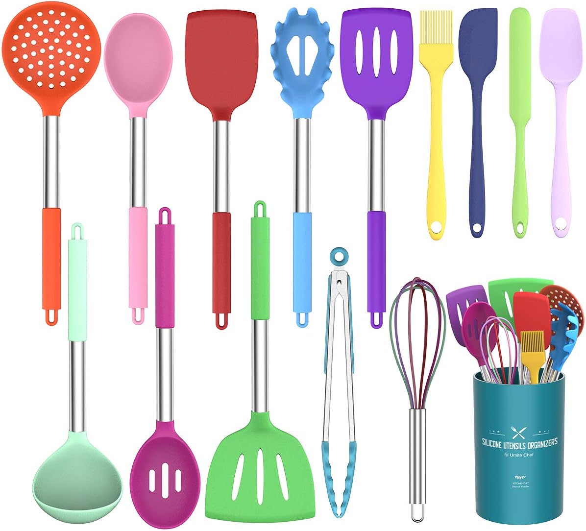 Stainless Steel Kitchen Cooking Utensil Set, Umite Chef 15 pcs Cooking Utensils - Nonstick Kitchen Utensils Cookware Set Spatula Set -Kitchen Gadgets Utensils Set, Kitchen Tools Gift