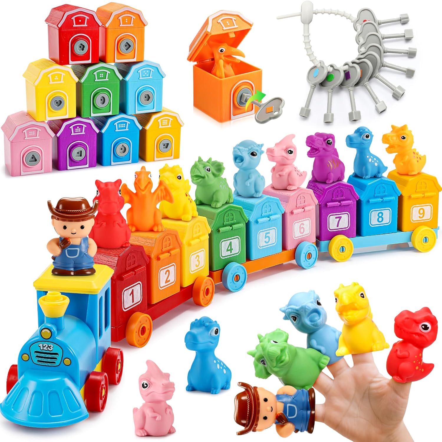 Animal Montessori Learning Toys for 2 3 4 5 Year Old Kids, Toddler Animals Train Locks & Keys Matching Toys Counting & Sorting Trains Set, Preschool Toy Boys Girls Christmas Birthday Gifts Age 2-4 3-5