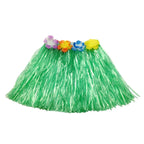 Green grass skirt with colorful flowers on a white background